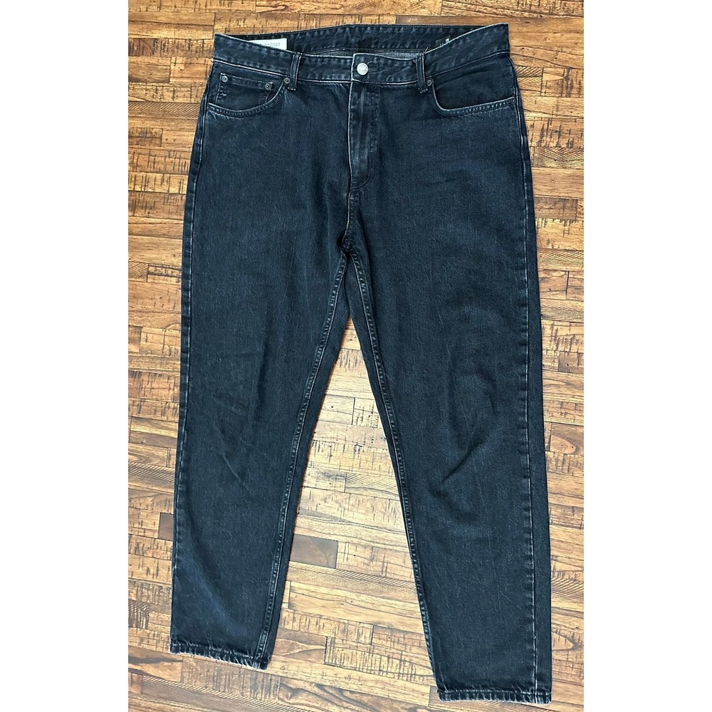 Zara Men's Black Denim Jeans 100% Cotton Tapered Relaxed Fit Size 36 Washed